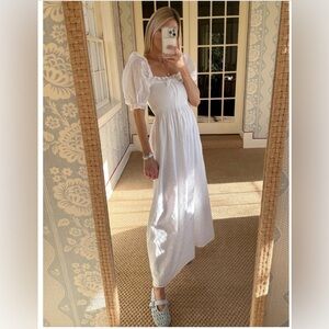 LoveShackFancy white cotton Swiss dot maxi dress